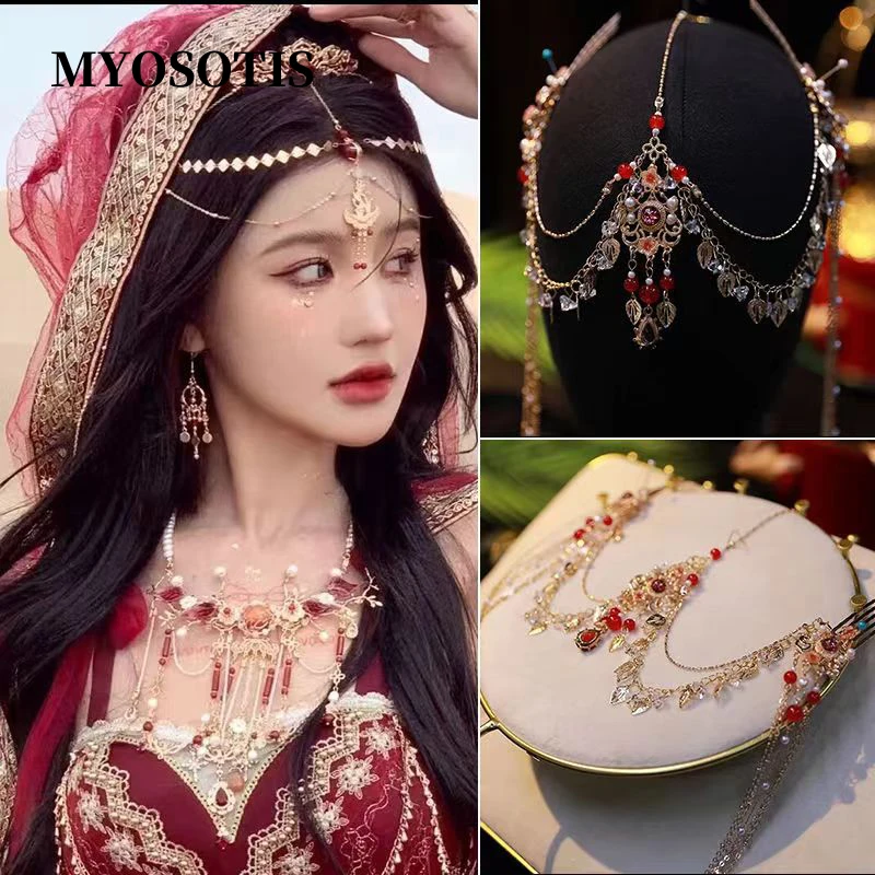 Hanfu Exotic Style Forehead Heart Pendant Classical Chain Versatile Long Tassels Hair Accessories