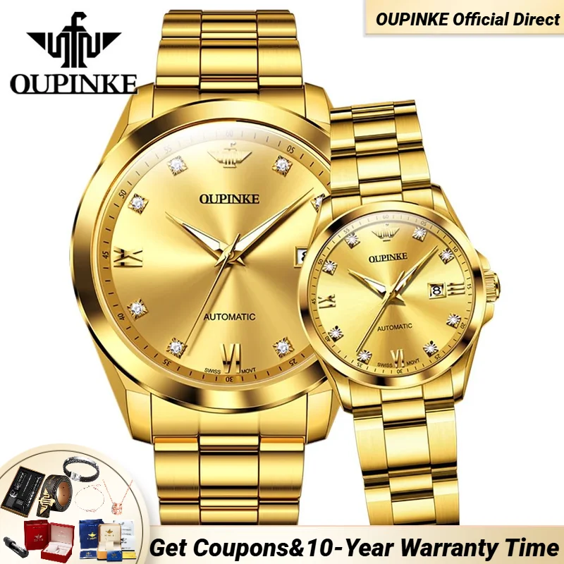 OUPINKE 3199 Real Diamond Watch for Men Women Swiss Movement High-end Lover Watch Original Genuine Wristwatches Grace Style