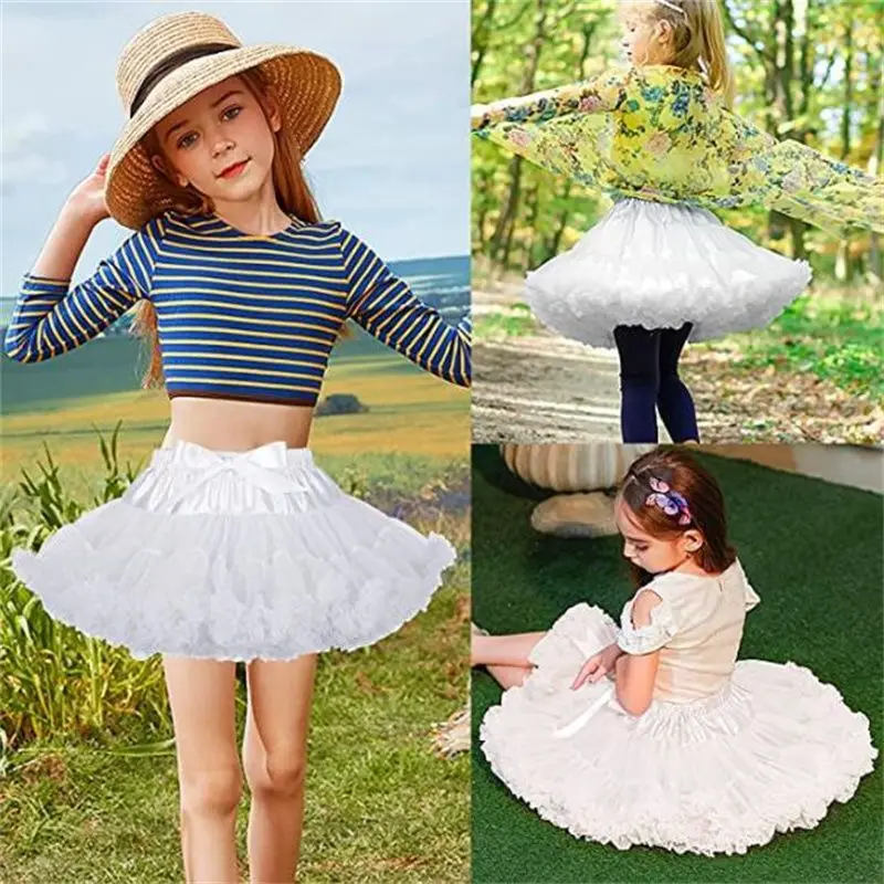 Kids Girls Lolita Cosplay Petticoats  Puffy Tutu Skirt Layered Tulle Ballet Dance Pettiskirts Big Bowknot Underskirt image 5