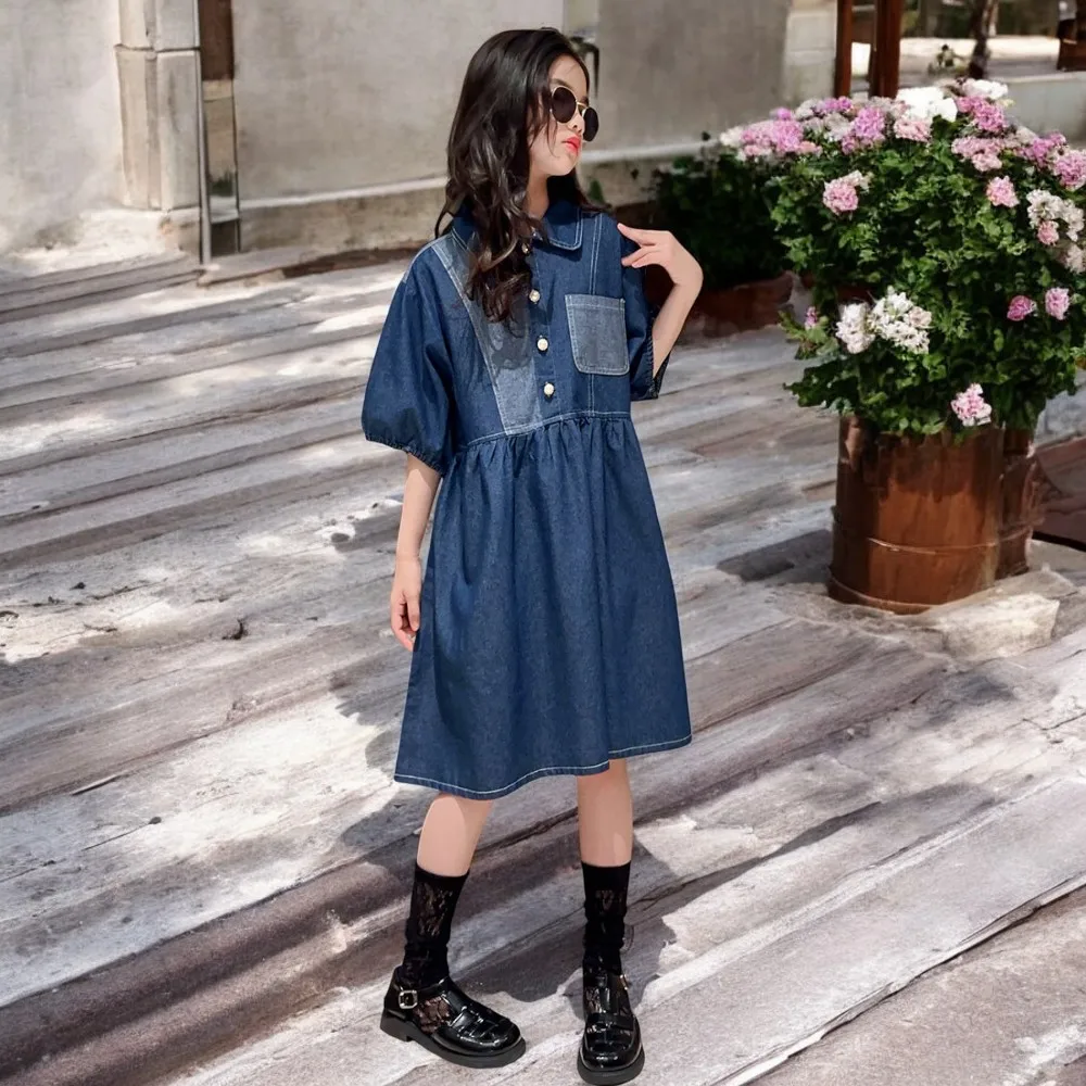 Summer Girls Denim Dresses Baby Outfits  Kids Clothes Sleeveless Long Party Dress Kids Princess Costumes 6 8 9 10 11 12 13 Years