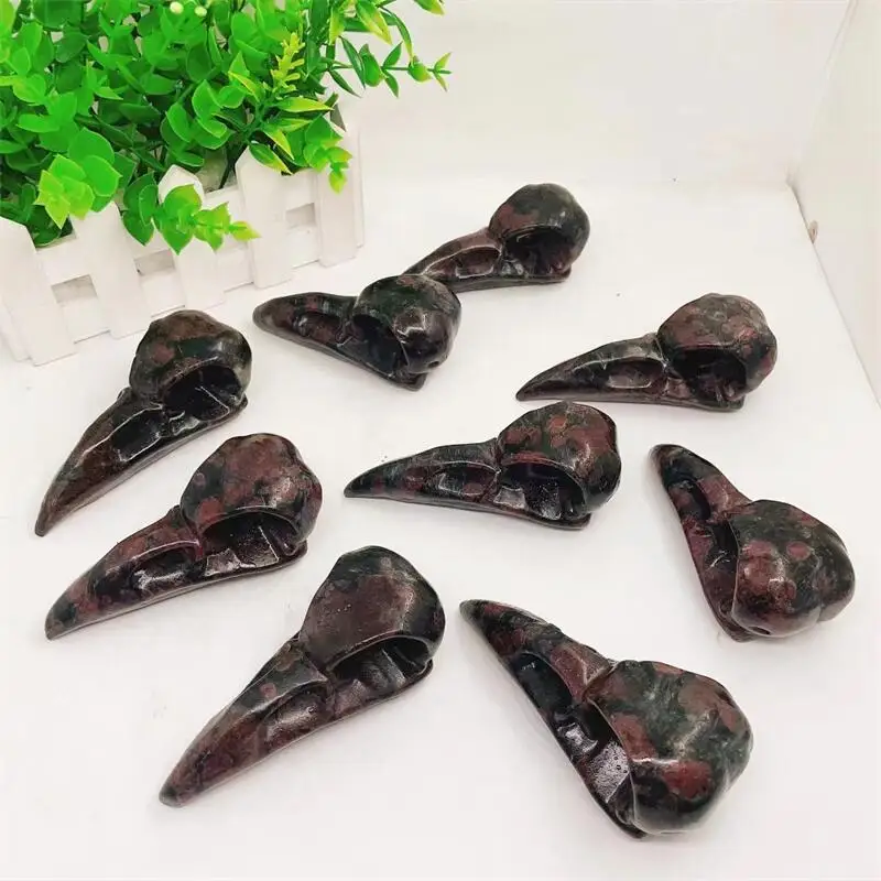 Natural Garnet Bird Skull Carving Head Animal Powerful Statue For Room Decoration Holiday Gifts 1pcs