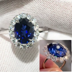 Belle Jewelry Custom Sterling Silver 925 18K Gold Ring 7x9mm Oval Lab Grown Blue Sapphire 2.2mm White D Moissanite Fine