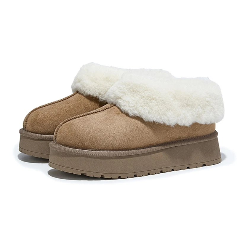 أحذية الثلوج النسائية الجديدة لعام 2025 بمقدمة كبيرة للشتاء أحذية نسائية قصيرة مسطحة من القطيفة للدفء أحذية نسائية مبطنة بالقطن #4