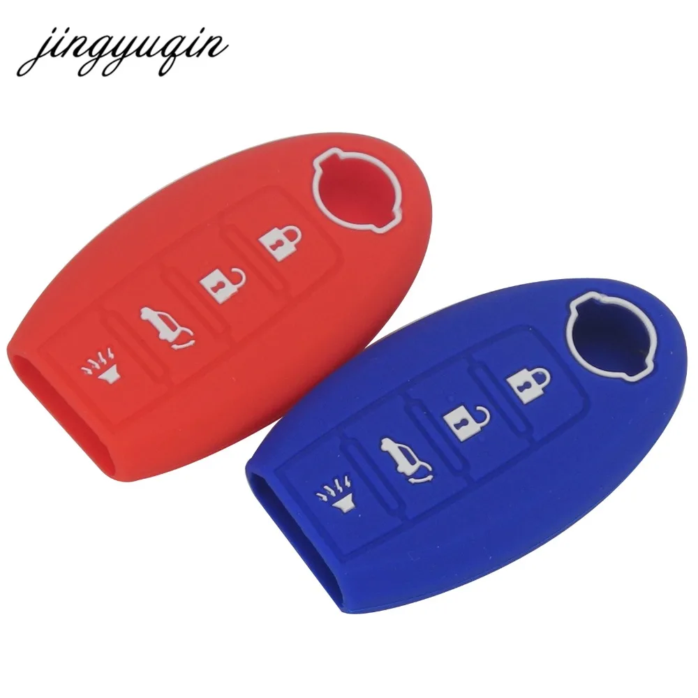 jingyuqin Silicone Key Case for Nissan Altima Maxima Sentra Teana 2007-2012 Smart Remote 4 Buttons Fob Skin Cover Holder