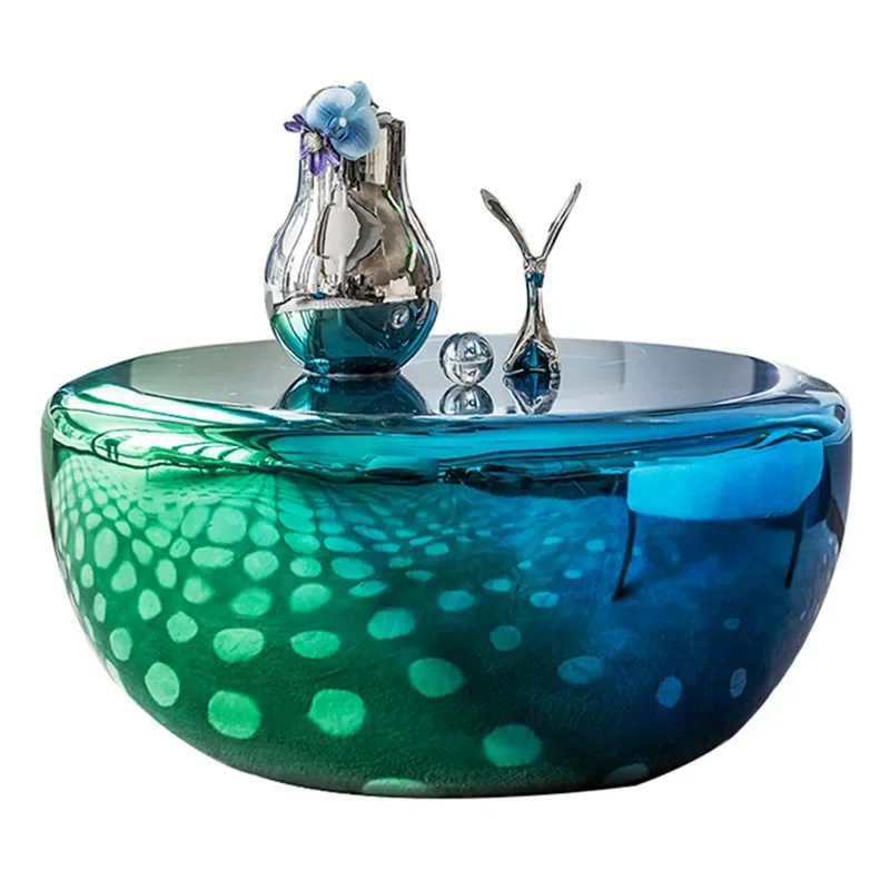 Modern sales office gradually change color electroplating coffee table FRP round side table model house light luxury art