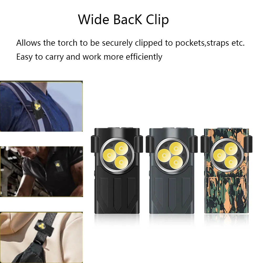 LED UV Keychain Flashlight Portable USB C Rechargeable Work Light 2000 lumens Mini Torch with Clip Camping Lantern