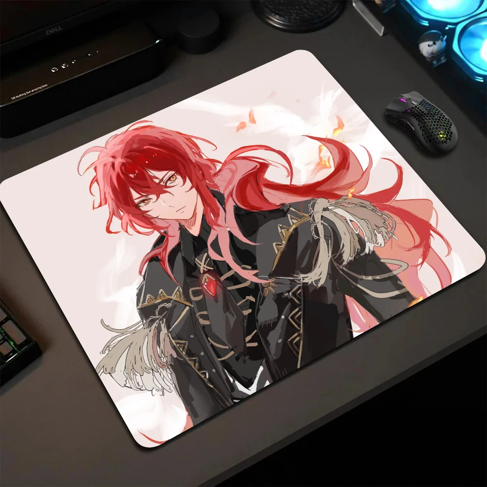 

Diluc Ragnvindr Genshin Mousepad Small LockEdge Mouse Pad For Gamers Computer Desk Pad Rectangular Anti-slip Rubber