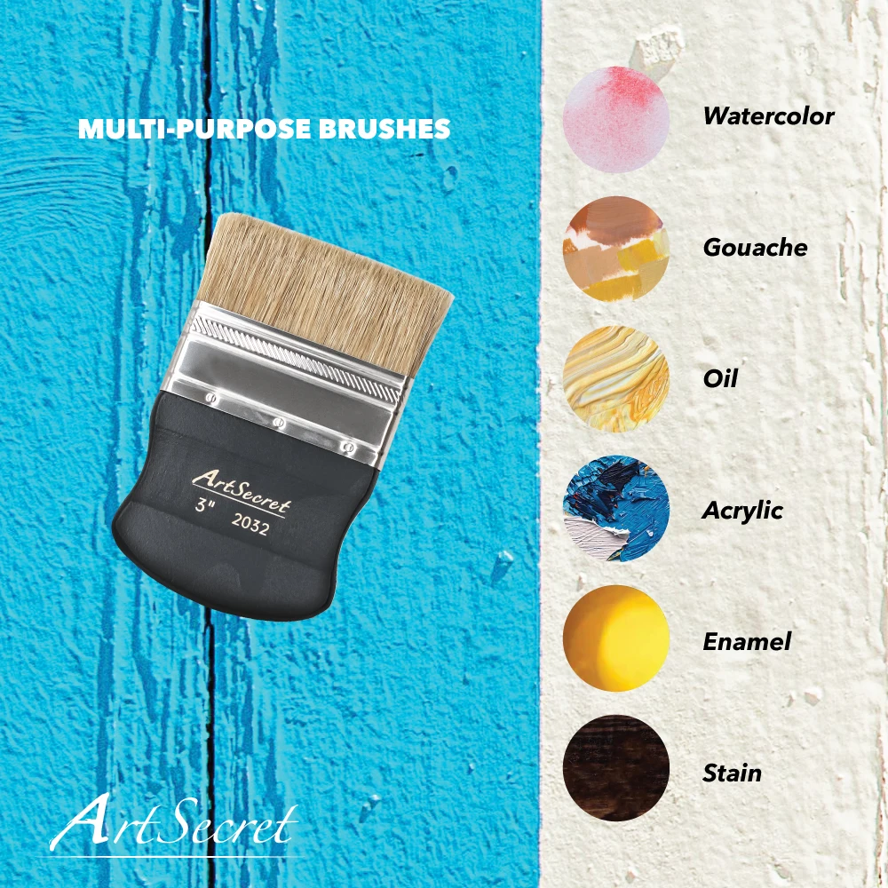 ArtSecret Long Chungking Bristle Paint Brush Wooden Handle Painting Brush for Gouache Watercolor Oil Paint Acrylic Art Supplies