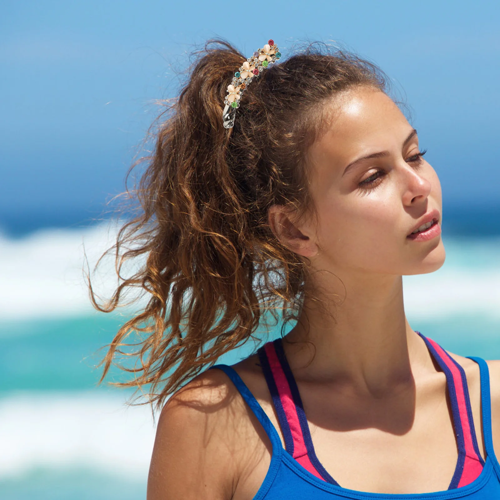 

Vintage Banana Hair Clip for Women Rhinestone Decorated Metal Clips for Styling Ponytail Holders All Day Comfortable Wear