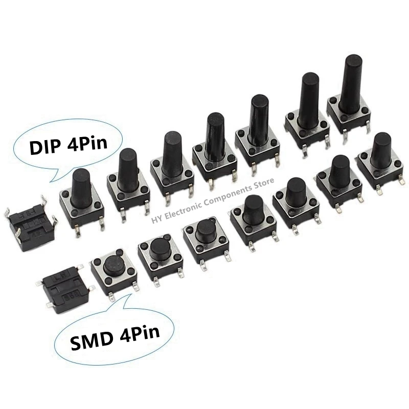 50/1Kpcs SMD DIP Switch 6*6*4.3mm 4.5/5/6/7/8/9/10/11/12/13/14/15/17 6X6 4Pin Tactile Tact Push Button Micro Switch Key switch