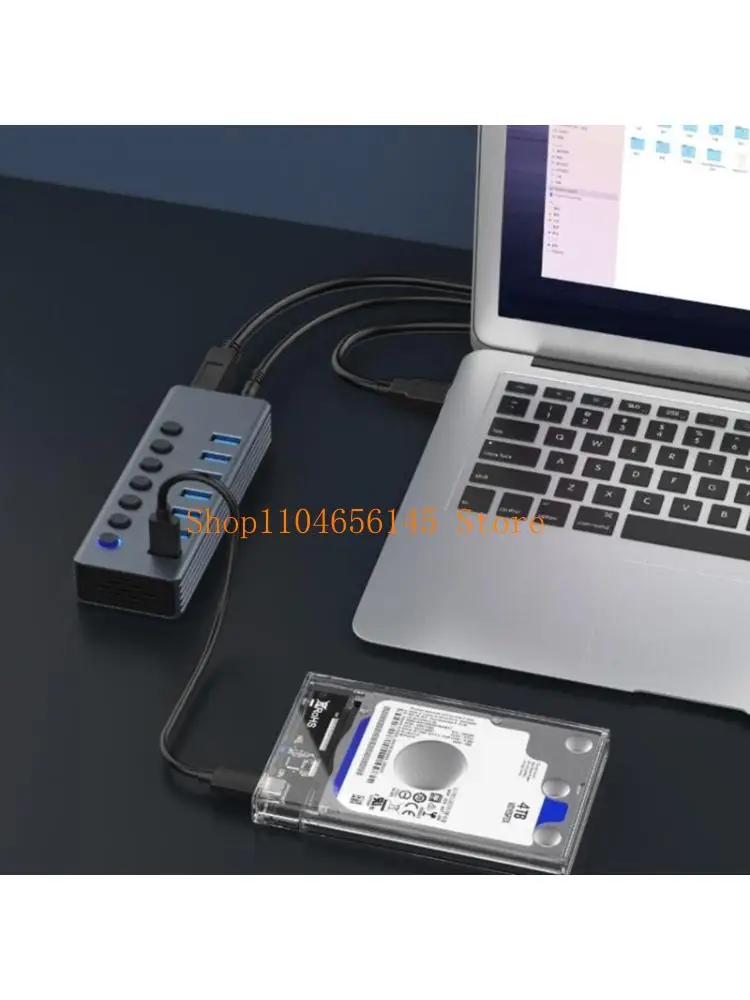 652F Fast Speed 7 Port USB Data Hub Splitter With Individual Power Switches for PC, Laptop And More
