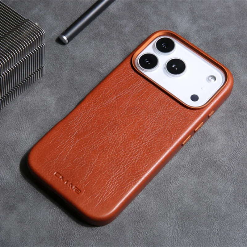 

Magnetic Leather Texture For MagSafe Phone Case For iPhone 13 14 15 16 17 Pro Max Wireless Charging Alloy Lens Shockproof Cover