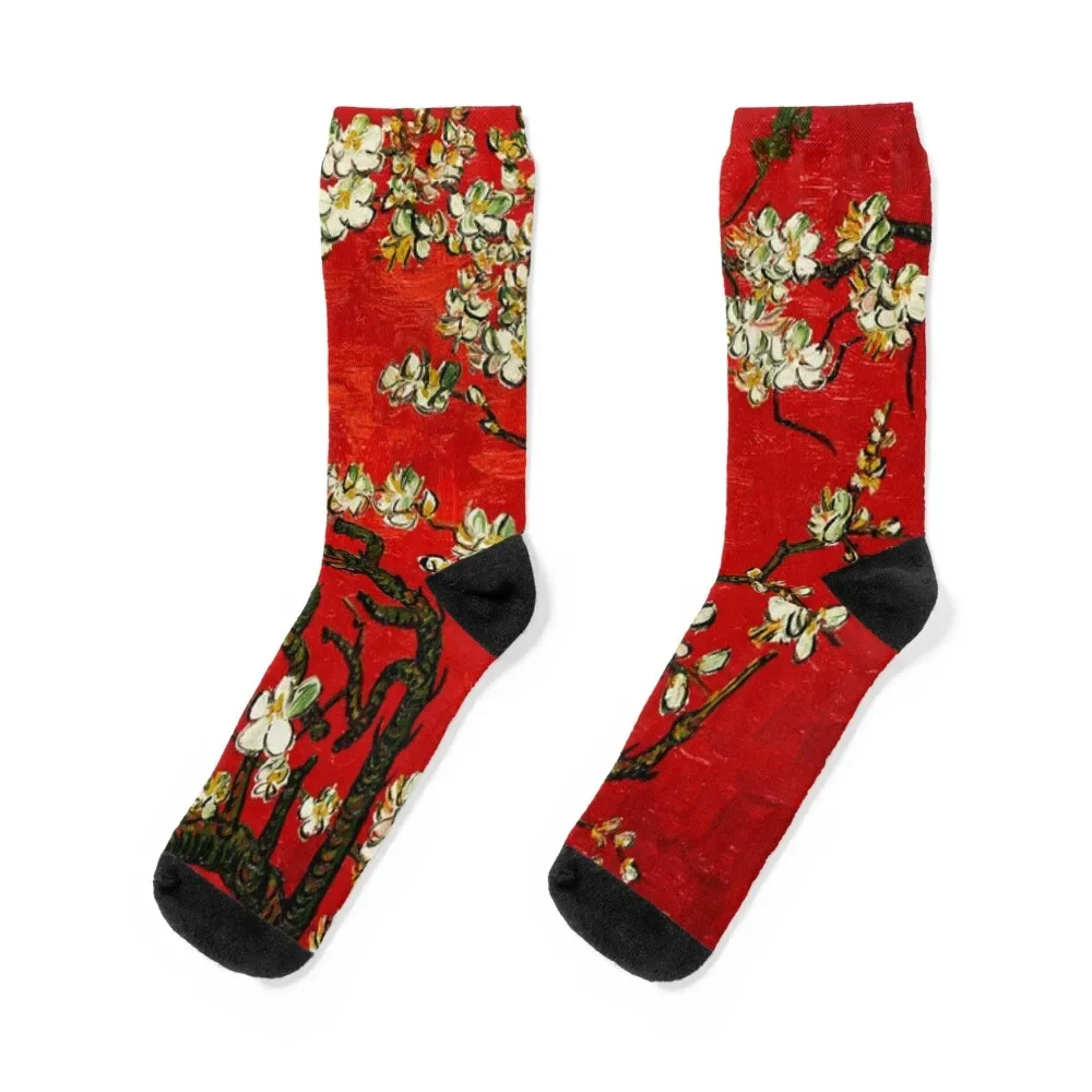 

Van Gogh. Red Sakura Cherry Blossoms Socks ankle gift Thermal man winter professional running Socks Girl Men's