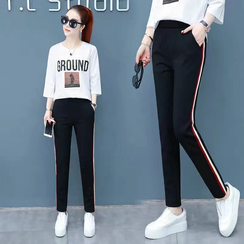 Women's Autumn Winter Thickened Fleece Lined Casual Sports Pants Slimming Trousers Loose Harlan Pants High Waist Nine Points