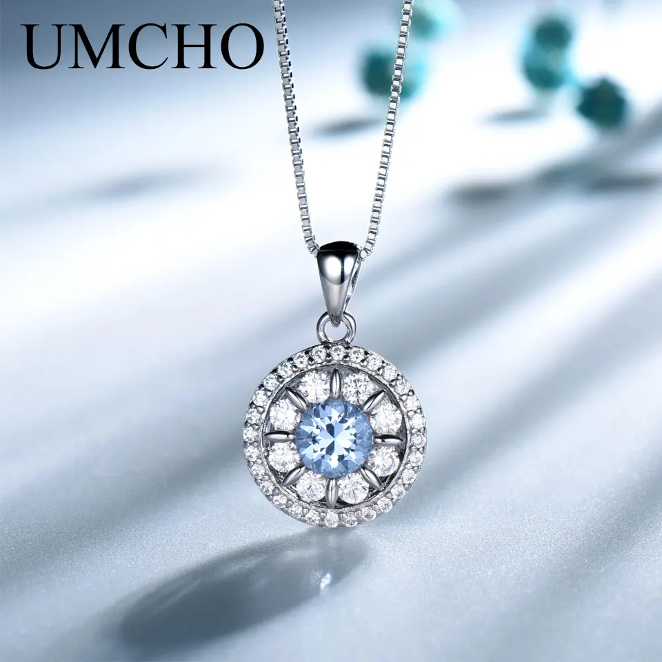 

UMCHO 925 Sterling Silver Leaf Sky Blue Pendant Necklace For Women Gemstone Wedding Engagement Anniversary Gift Fine Jewelry