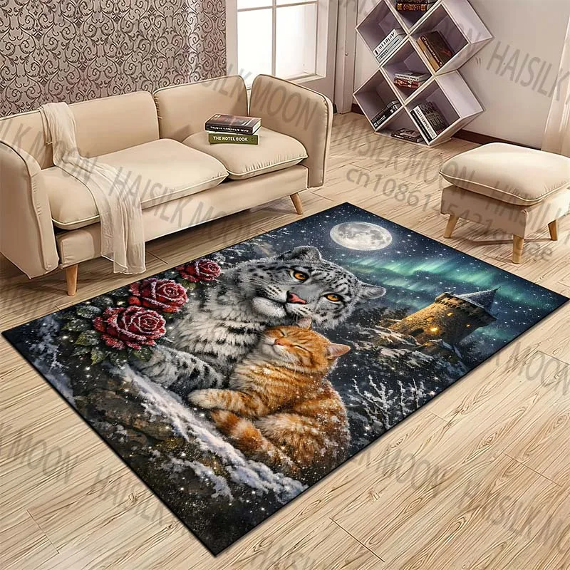 1PC Snowy cats and castle night Pattern Rug Carpets for Bedroom Living Room Sofa Mat Creative Door Mat Cloakroom Home Decor