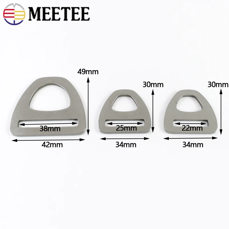 Meetee, juego de 2 a 10 piezas, hebillas triangulares de acero inoxidable 304 de 22/25/38 mm, con anilla en forma de D, para ajustar correas de mochilas y como accesorio de bricolaje.
