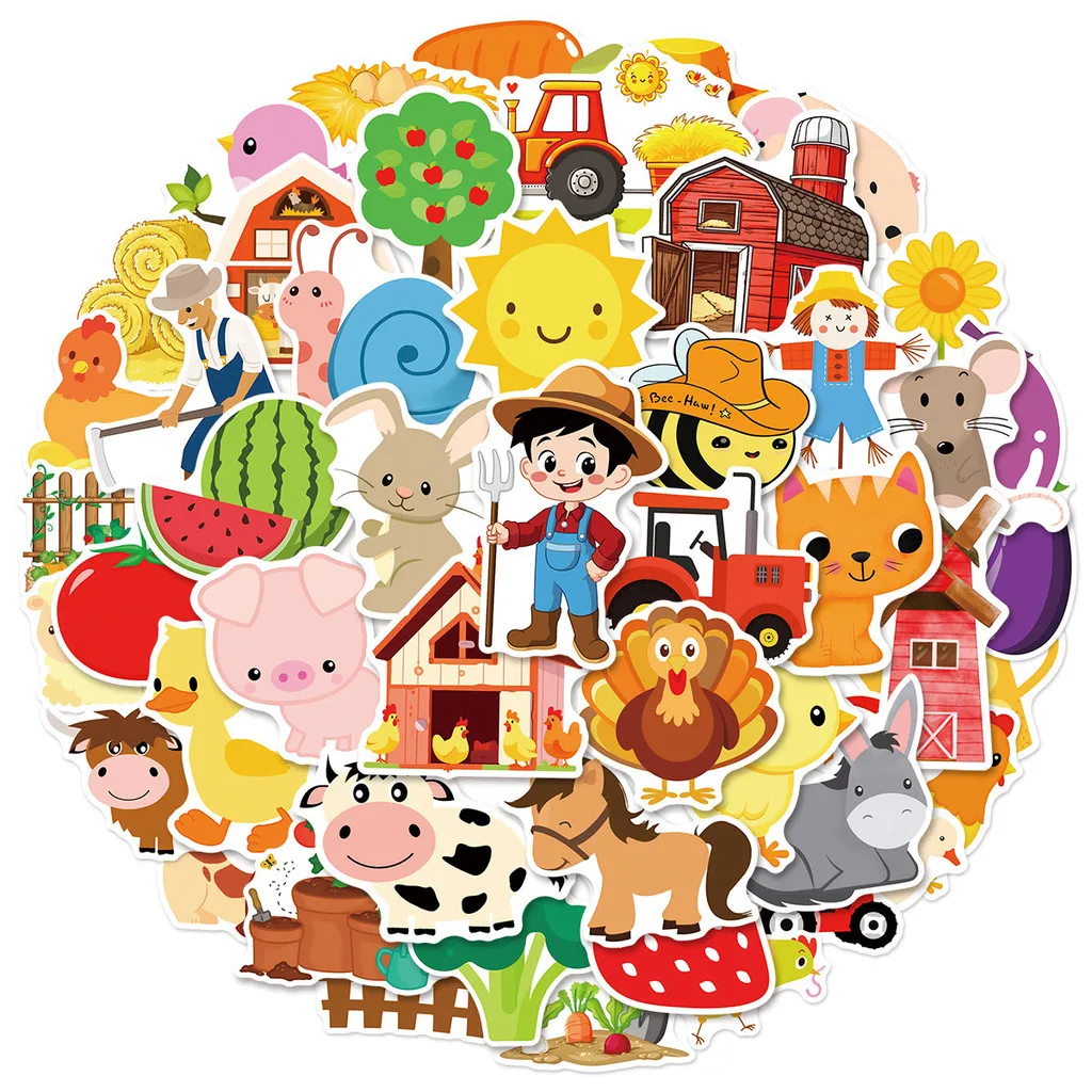 50Pcs Farm Animal Stickers for Kids – Waterproof Vinyl Decals with Unique Cartoon Barn Designs for Luggage Giajar Sticker Store