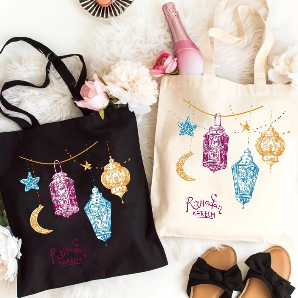 Aesthetic Ramadan Tote Bag Eid Gifts for Ramadan Mubarak Printed Handbag Large Capacity Trendy Simple Style Durable Tote Bags