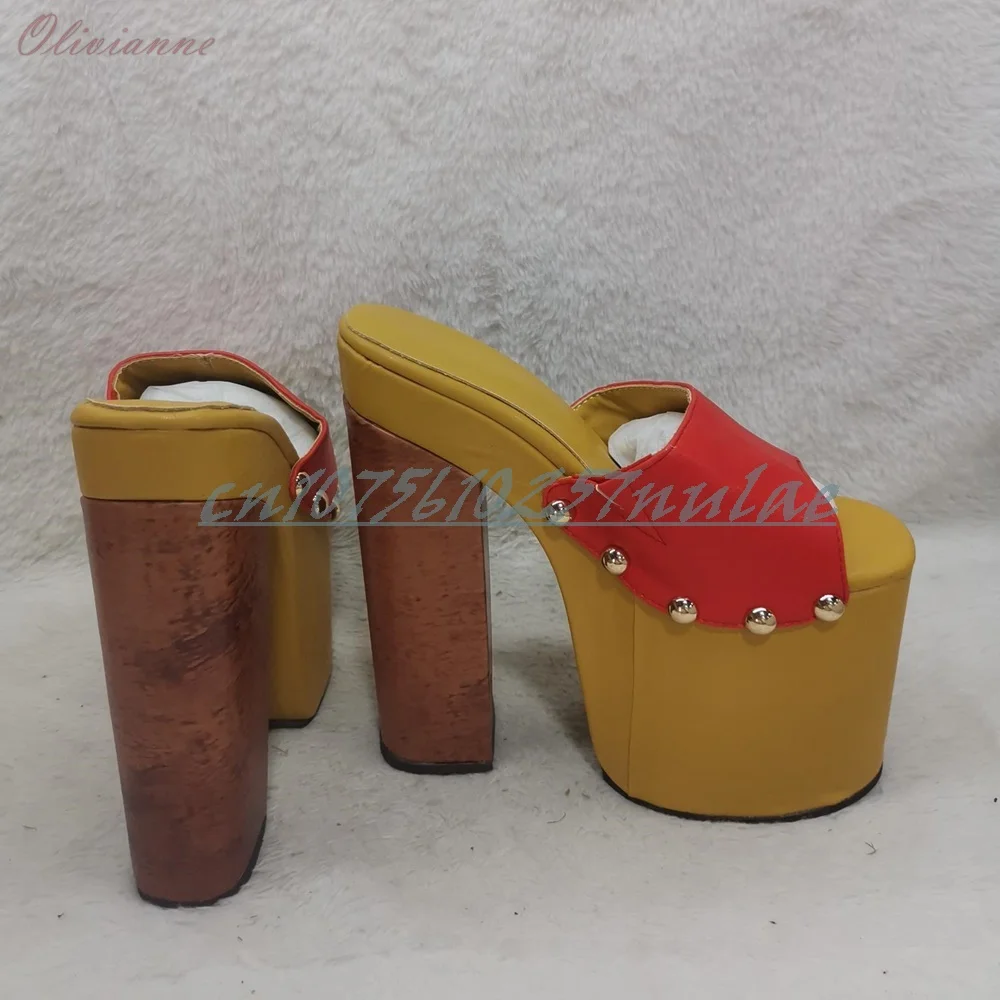

Mutilcolor Elegant Side Round Rivets Decor Slippers Peep Toe Chunky High Heel Party Fashion Women Shoes 2025 Summer Para Mujere