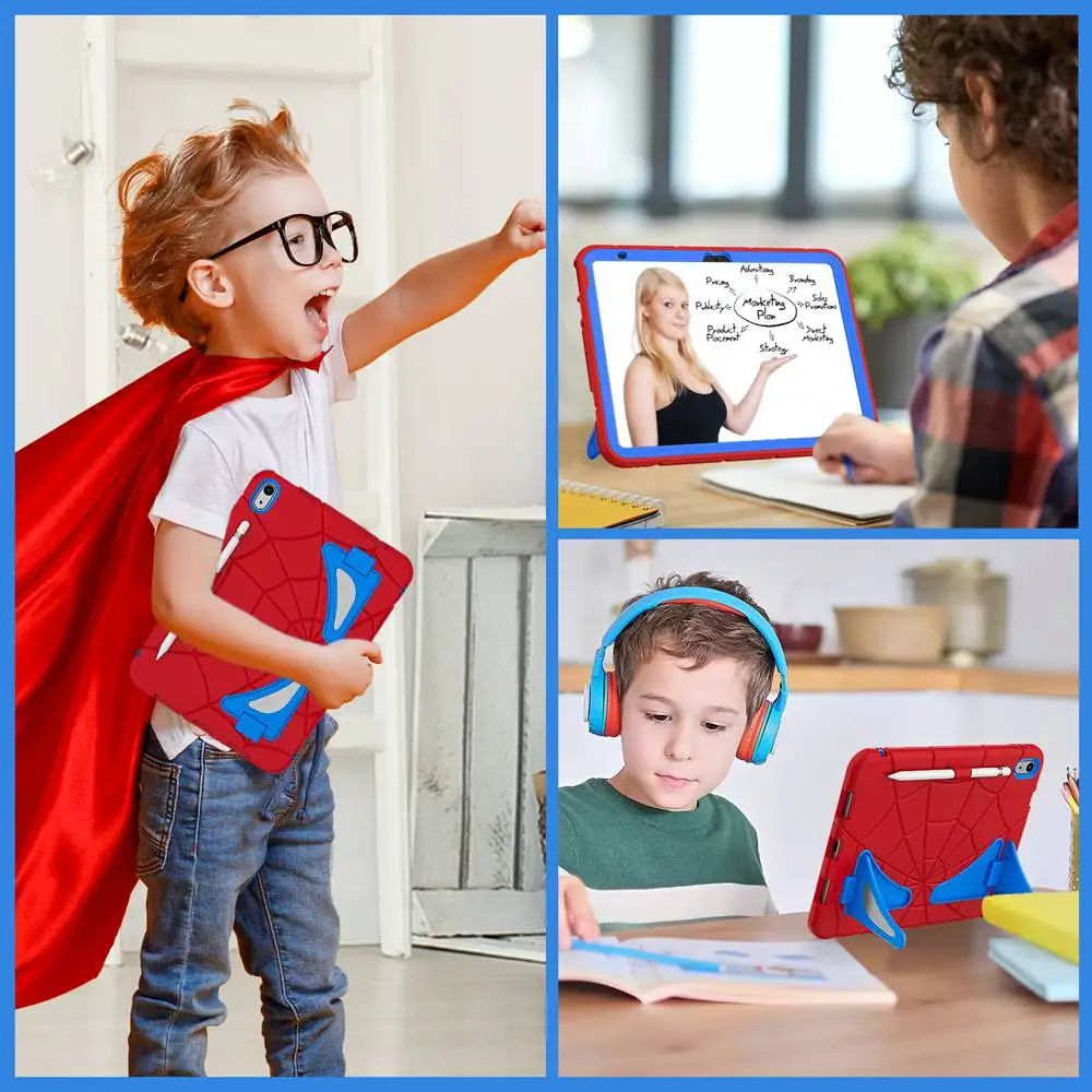 For iPad 10th Gen 10.9 inch 2022 Case A2696 A2757 A2777 Kids Tablet cover Silicone +PC case for Apple iPad 10 Generation spider