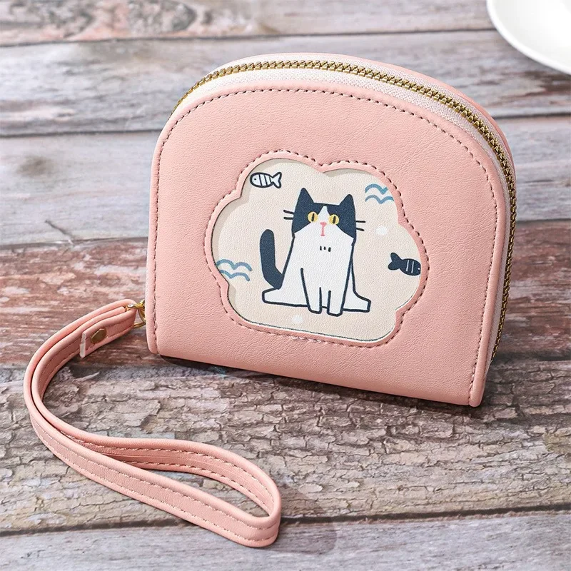 Zip Coin Purse Women's Clutch Purse Embroidered Semicircle Wallet New Cute Cat Wallet Card Bag Portable Handheld Short Wallet