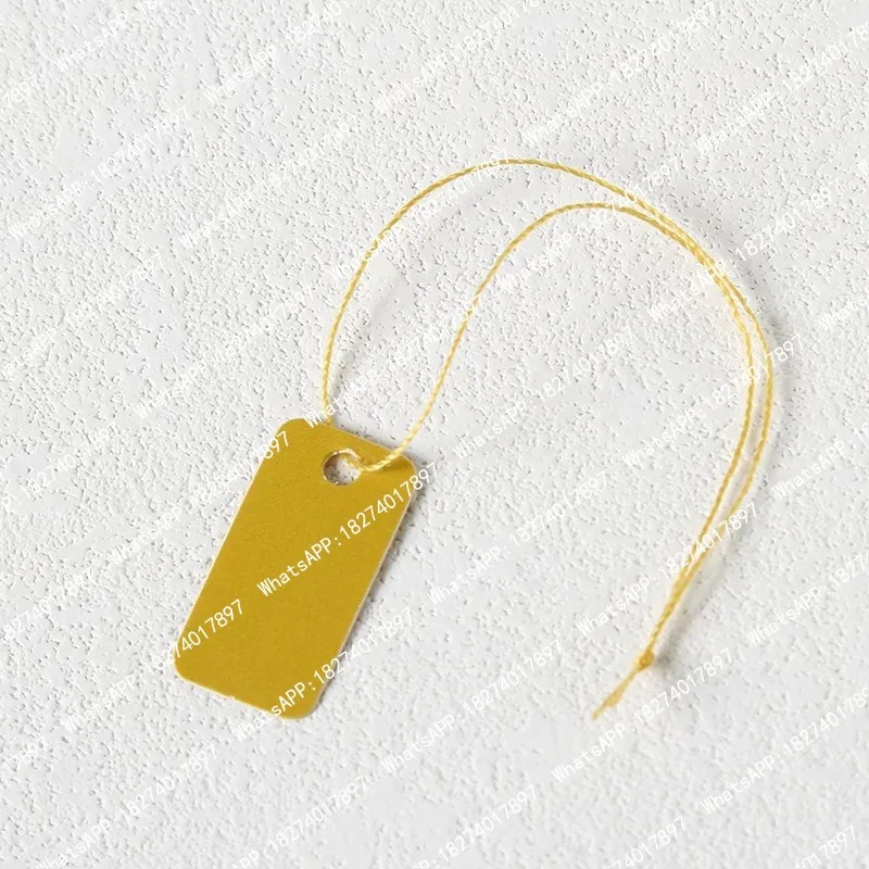 200pcs Small Gold PVC Price Tag Blank Mini Jewelry Ornaments Bracelet Necklace Display Plastic Card Label with Hanging String