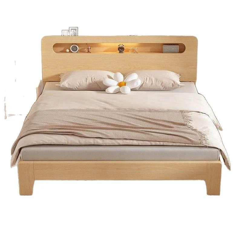 

Solid wood double bed, modern home, simple rental room, e****mical single bed rack