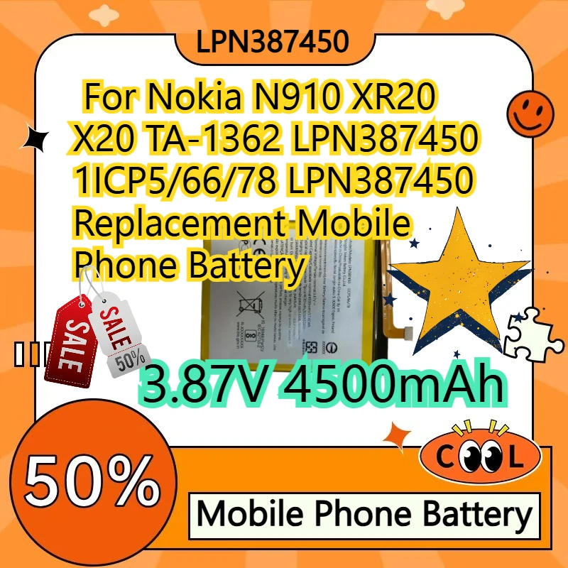 3.87V 4500mAh Replacement Phone Battery LPN387450 1ICP5/66/78 For Nokia X20 XR20 TA-1362