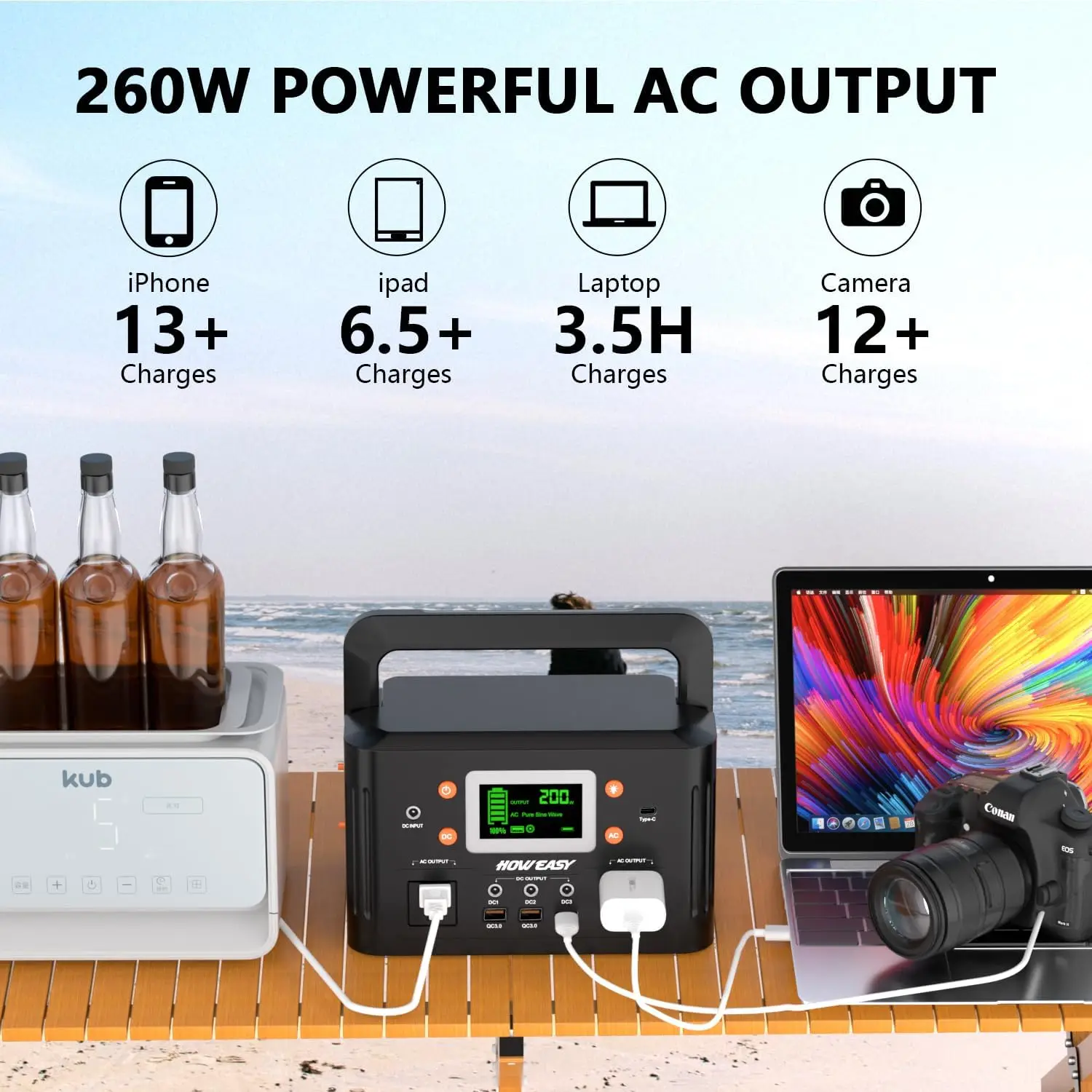 260W Portable Power Station.178Wh Solar Generator(Solar Panel Not Included) with 2 110V/260W AC Power Socket