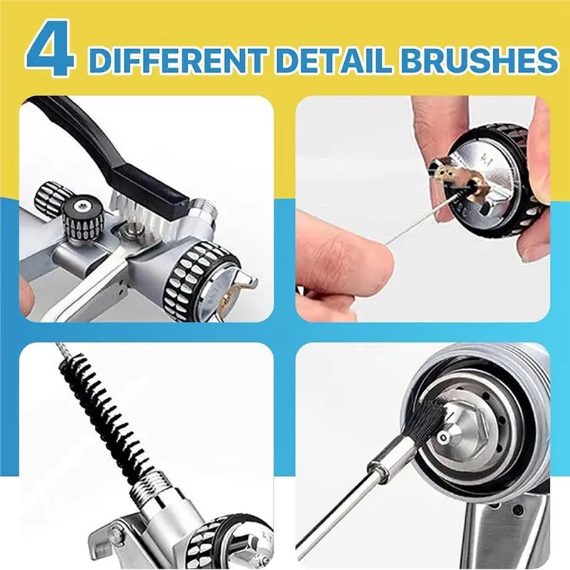 [NEWA64Z!】 Spray Gun Cleaning Kit(25-Pieces) With 21 Brushes& 4 Squeeze Bottles(500ML), Airbrush Clean Set For All Feed Type Sys