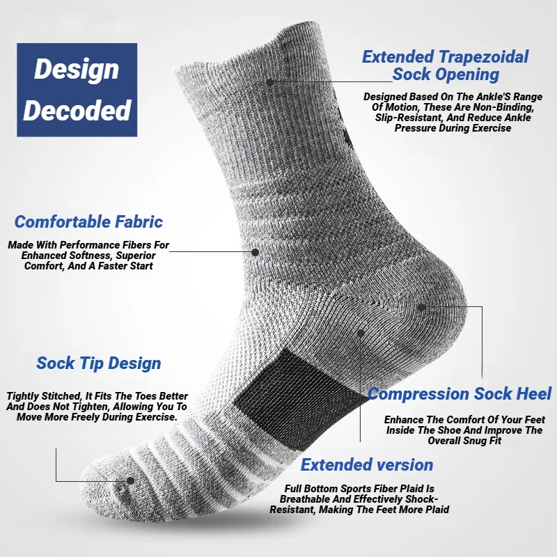 3Pairs Men\'S Socks Compression Stockings Breathable Basketball Sports Cycling Moisture Wicking High Elastic Tube