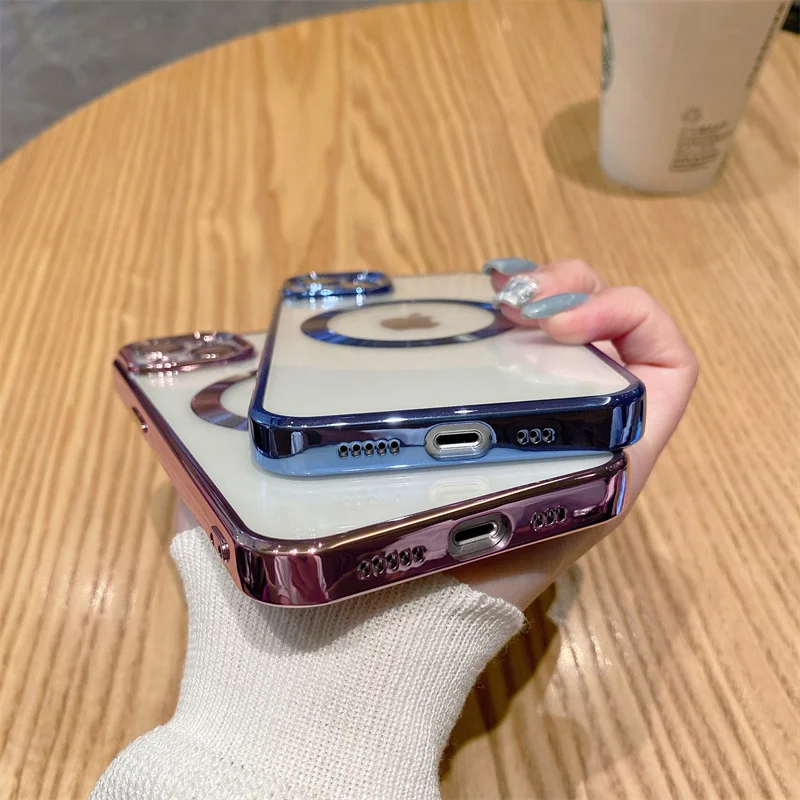 Lens Flim ile lüks kaplama temizle yumuşak telefon kılıfı için iPhone 16 15 14 artı 13 12 Pro Max 11 Magsafe manyetik anti-damla kapak