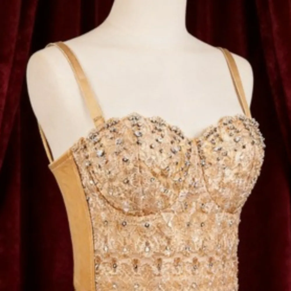 

Lace Camisole Top For Hot Girls Rhinestone Beaded Short Sexy Blouse Belly Dance Slimming Boned Corset
