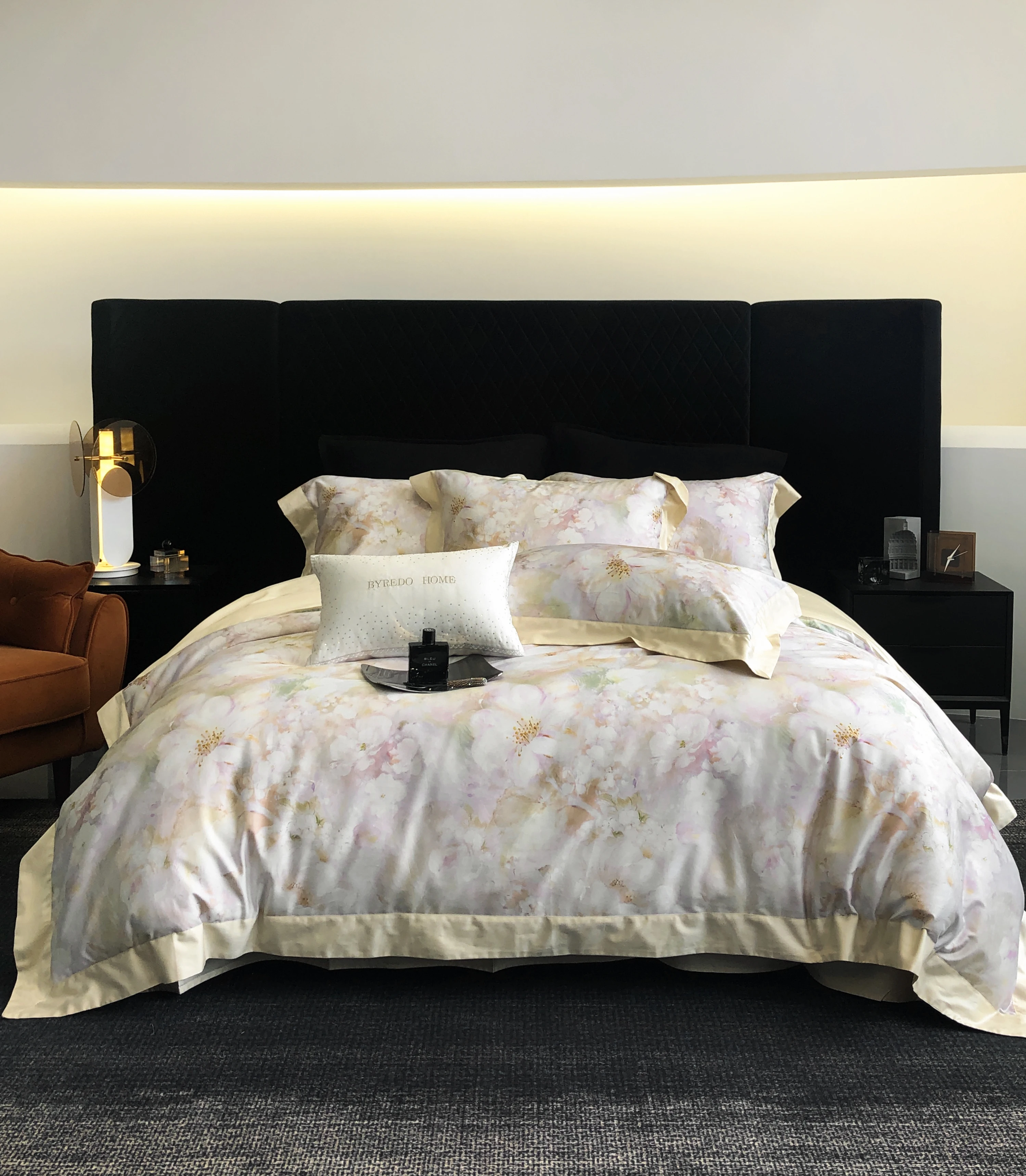 Luxury Floral 100% Cotton Bedding Set 4Pcs Watercolor Print Duvet Cover Soft Silky Bed Sheets Pillowcases Premium Home Textile