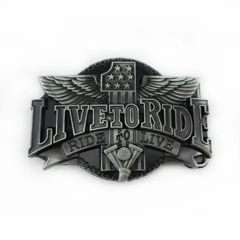 BuckleClub zinc alloy LIVE TO RIDE motor jeans gift belt buckle for men FP-02491 pewter finish 4cm width loop drop shipping