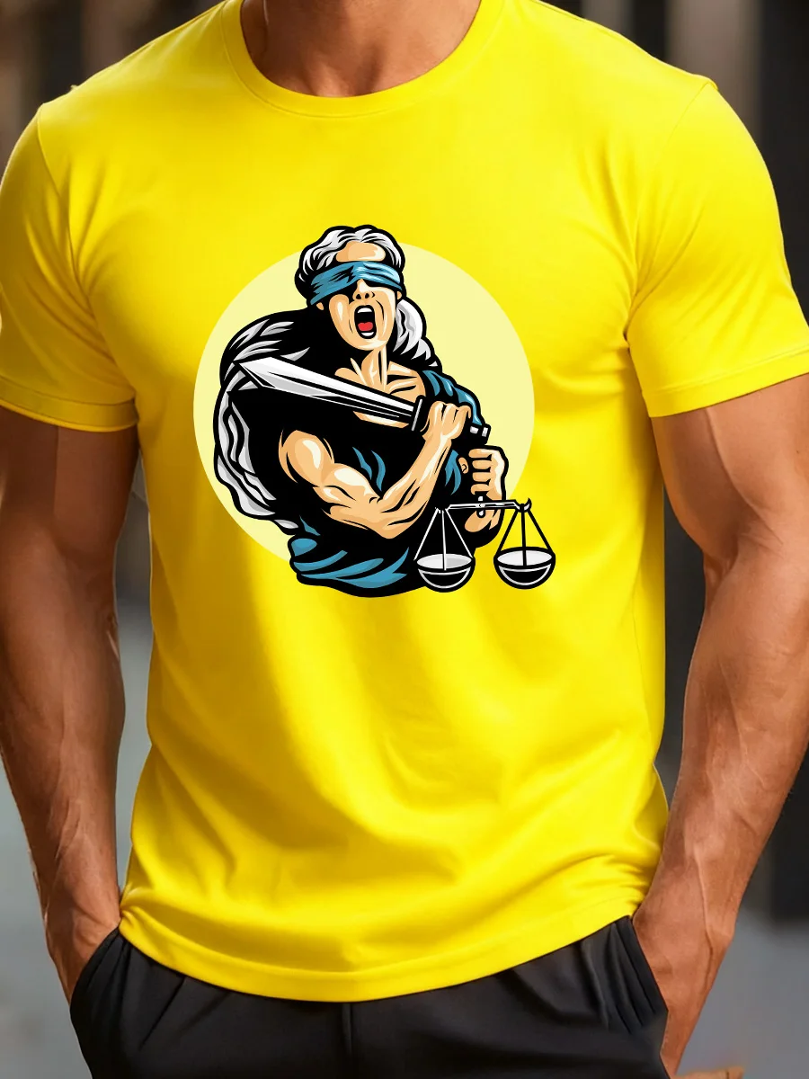 تي شيرت برتقالي بأكمام قصيرة مع طباعة موازين للسيدات معصوب العينين #6