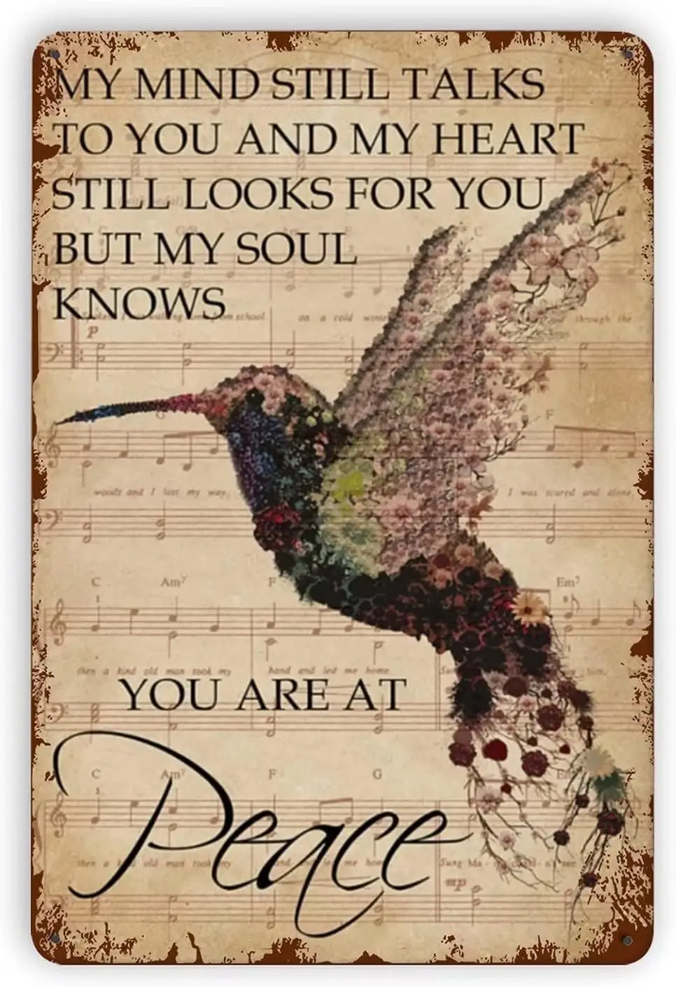 Hummingbird Metal Tin Sign You are at Peace Retro Vintage Bird Wall Decor Home Bedroom Bar Cafe Farm  --Tin Sign