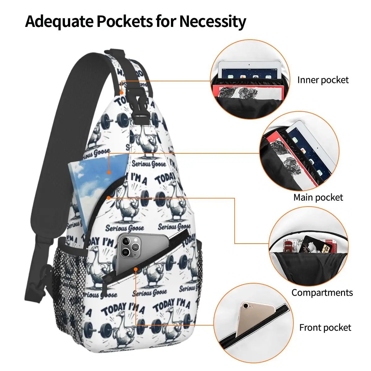 Today I'm A Serious Goose Lifting Weights Gym Chest Bag Men Sling Crossbody Backpack Chest Bag Travel Daypack Shoulder Bag