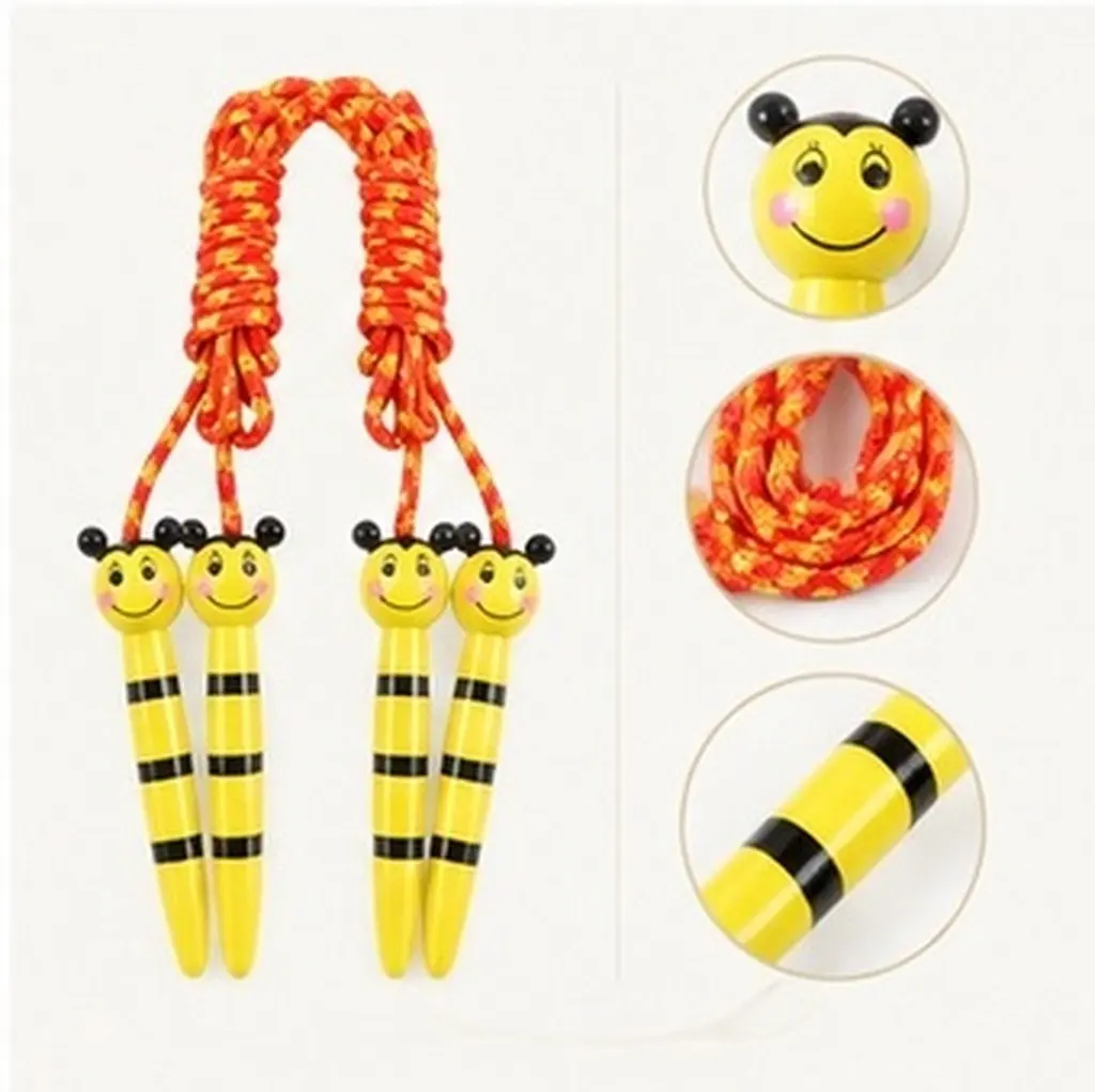 2Pcs Wooden Skipping Rope Cartoon Handle for Home School Jump Rope Game Educational Plaything Educational Plaything