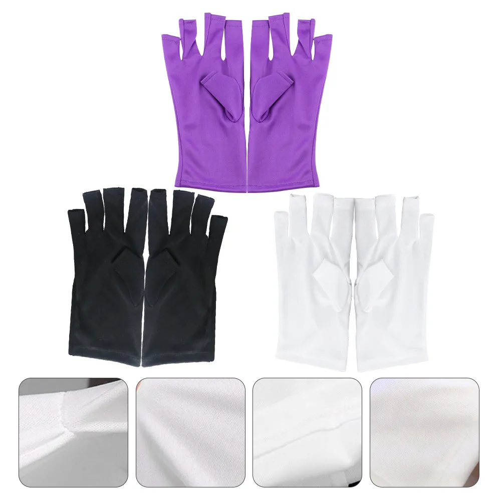 

3Pairs Uv Protective Gloves Anti-Black Fingerless Manicure Gloves Nail Art Beauty Anti-Uv Nail Art Tools