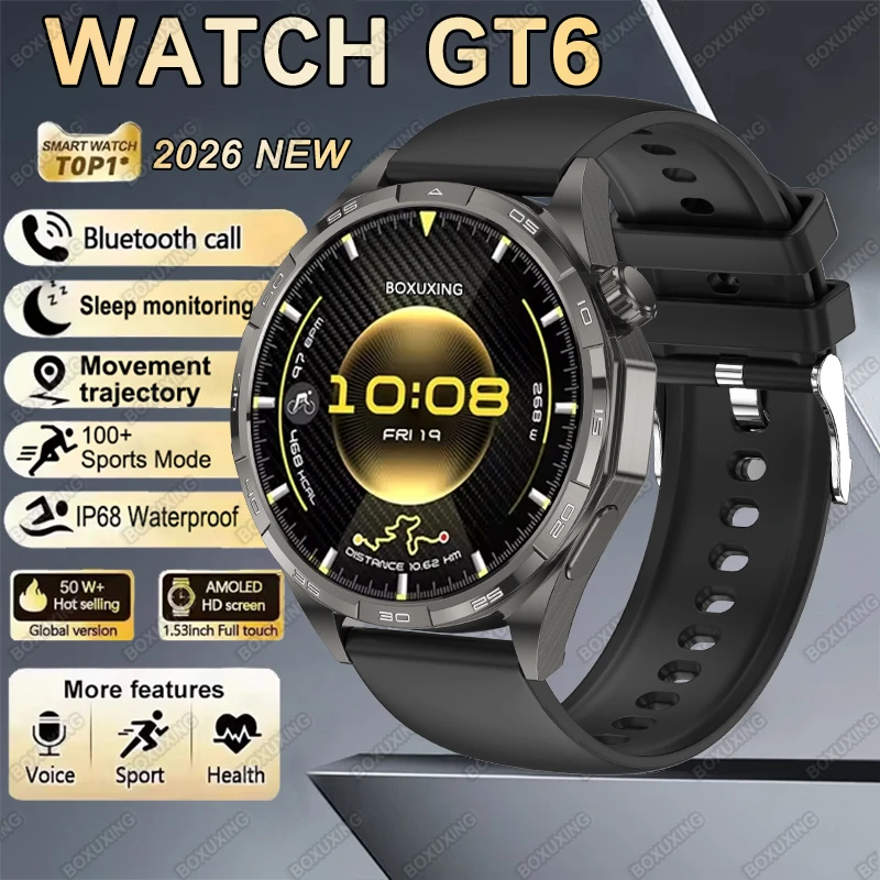

New Watch GT6 Smart Watch Men HD AMOLED Screen GPS Track Heart Rate Bluetooth Call Sports Fitness Always Show Time Smart Watch