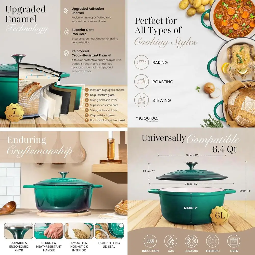 

Эмалированная чугунная голландская духовка с антипригарным покрытием на 6,4 литра и крышкой — безопасная для духовки до 500 ° F для выпечки, плетения, раковины, обжарки - 28см