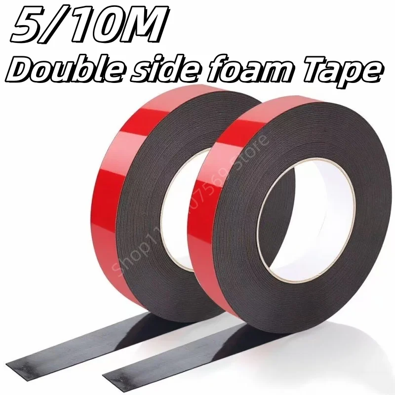 5/10m Strong Red Film Black Adhesive Foam Double Sided Tape Shockproof Wear-resistant Soundproof Door Window Seal Thick 1/2/3mm