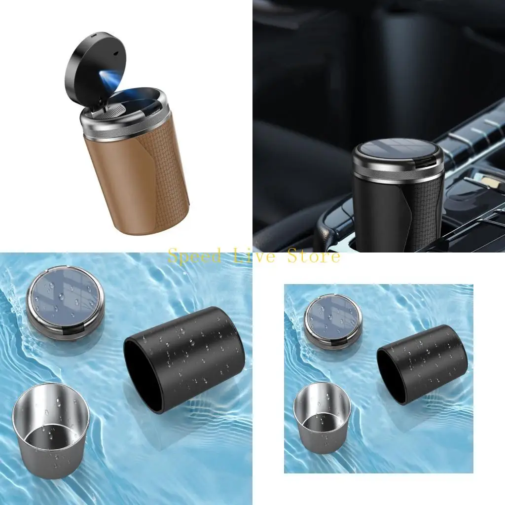 547C Smokeless Cup Holder Ashtray with Lid Vehicle Ashtray With Automatic LED Light Activated By Opening The Lid
