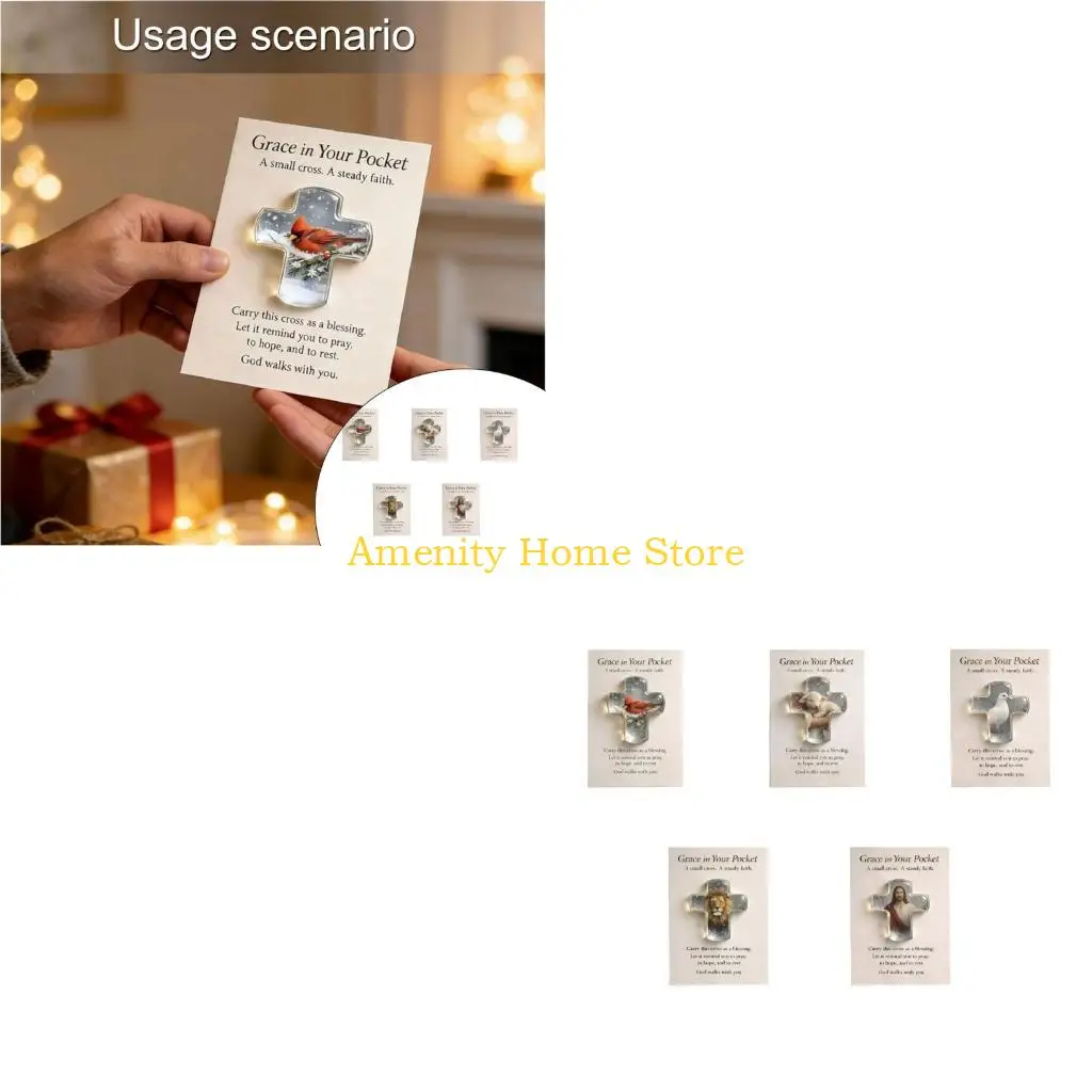 F26C Comforting Pocket Hug Memento Angeled Crosses Charm Emotional Supporting Gift