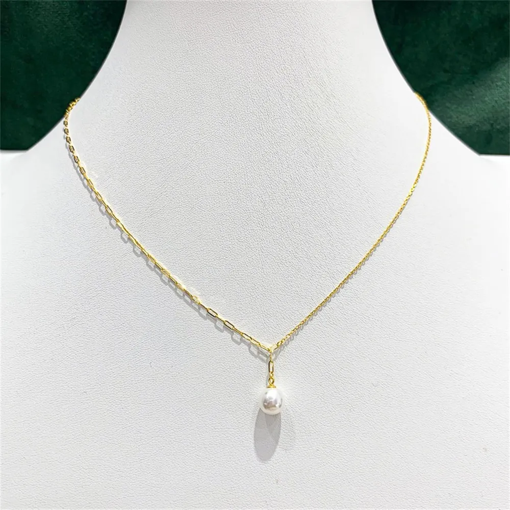 DIY Pearl Accessories S925 Sterling Silver Set Chain Empty Holder Gold Silver Pendant with Silver Chain Matching 7-13mm Round