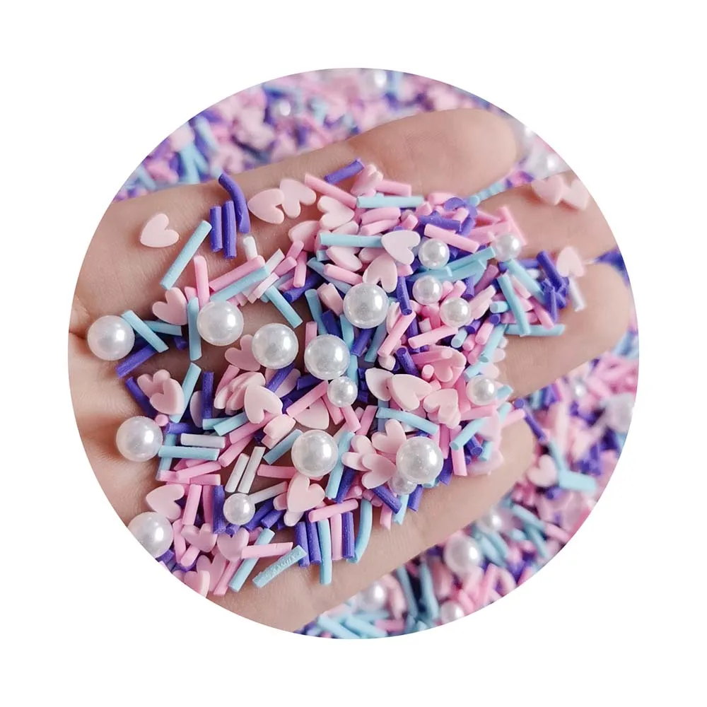 Mixed Polymer Clay Beads for Nail Art Decoration, Pink Heart, White Pearl, Hot Clay Sprinkles, Hot Sale, 500g per Lot