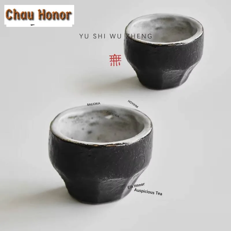 2pc/set Japanese Black Lacquer Ceramic Tea Cups Handmade Rough Small Wine Cup Ten-sided Cup Master Cup Mugs Kung Fu Teaset 50ml