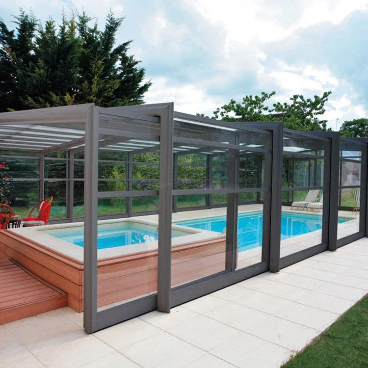 Aluminium Automatic Lifting Pool Cover Retrac   Industrial Waterproof Outdoor Swimming Pool Enclosures Sliding Triangle